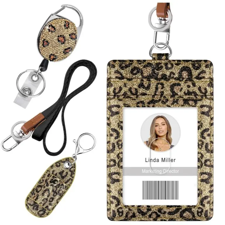 Bling Rhinestone Retractable ID Badge Holder with Belt Clip Key Ring, Lanyard and Pen Holder for Nurse, Teacher, Student, Office Worker