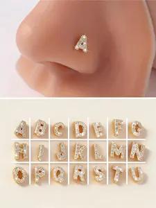 A Single Piece of Crystal Initial Nose Ring Inlaid with Zirconia Letter Stud, a Miniature Letter Nose Piercing Jewelry Suitable for Women And Nose Studs, Body Jewelry
