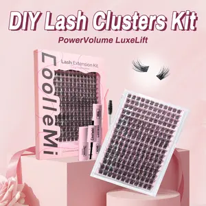 192PCS DIY Lash Clusters Kit LuxeLift T50D 10-18mm d curl MIX Handmade Makeup Long-Lasting Waterproof Bond Seal Remover Tweezers Brush Makeup Cosmetic | mixed length eyelash extension easy home application glue-free