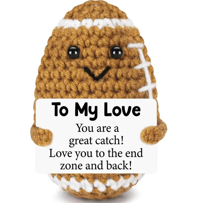 Emotional Support Christmas Gift - Handmade Crochet Football for Him & Her | Romantic Birthday Gift for Boyfriend, Girlfriend, Husband, Wife & Couples | Cute Mini Anniversary Present, I Love You Gift, Crochet Figure, Amigurumi Gift
