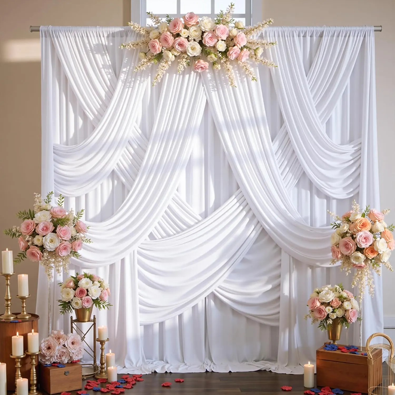 10ftx12ft Wrinkle Free White Backdrop for Wedding Parties, 12 ft Long Photo Backdrop Drapes Back Cloth Drapery for Birthday Baby Shower Photography Background