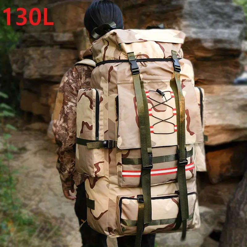 130L Expandable Tactical Look Adjustable Backpack - Waterproof Oxford Fabric Durable Outdoor Rucksack, Professional Travel Bag for Hiking Camping, 130 Backpack, Outdoors