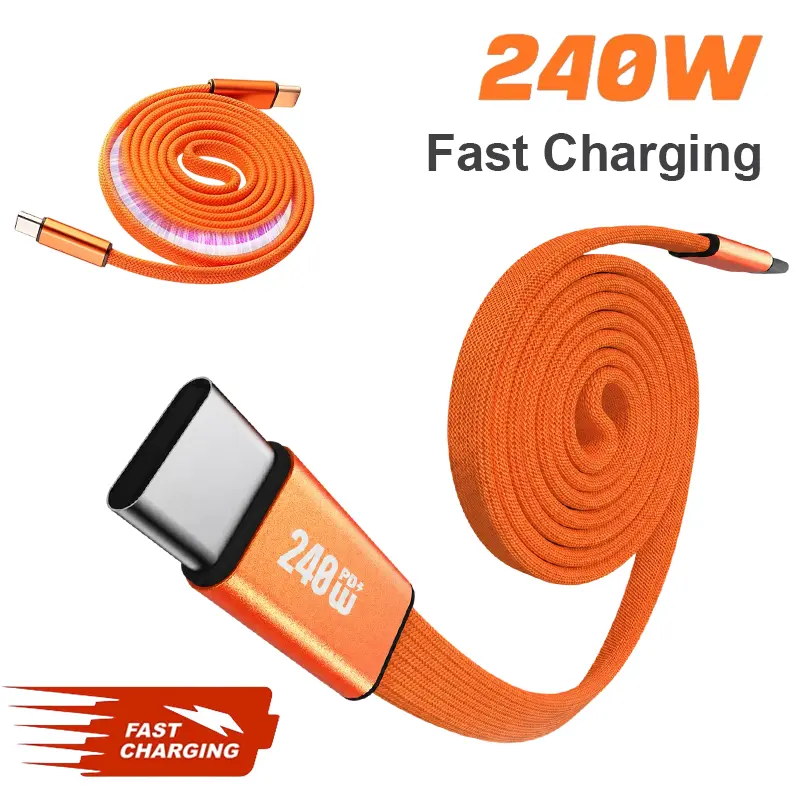240W Magnetic USB-C Charging Cable, PD 5A Super Fast Charging & Data Sync, Flat Braided Portable CarPlay Charging Cord for iPhone 15/16/17 Pro Max, iPad, AirPods, Samsung Series Phone Accessories