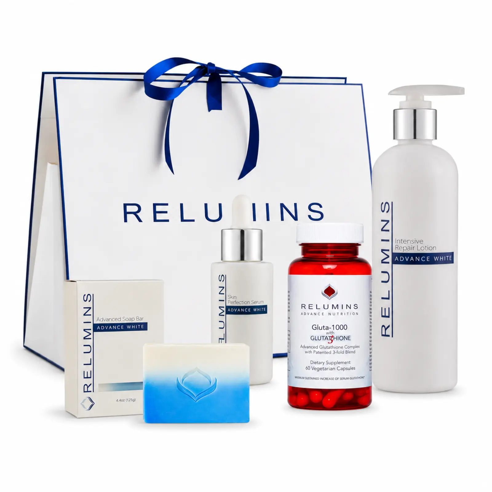 Relumins Night Recovery Set – Gluta1000 Capsules, Repair Lotion, AHA Serum & Cleansing Soap - Hydration, Radiant Appearance, Smooth Texture Daily Skincare Bundle This Summer Time