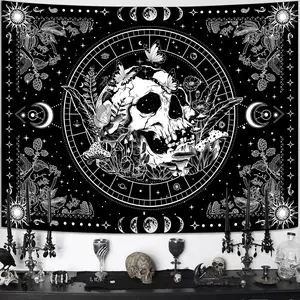 Aipon Black and White Skeleton Tapestry Bedroom Skull Mushroom Tapestries Hippie Nature Plants Floral Flower Aesthetic Tapestry Wall Hanging for Living Room Dorm (Black, 48'' * 36'')
