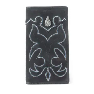 Ravenhide Embroidered Leather Wallet in Coal Black