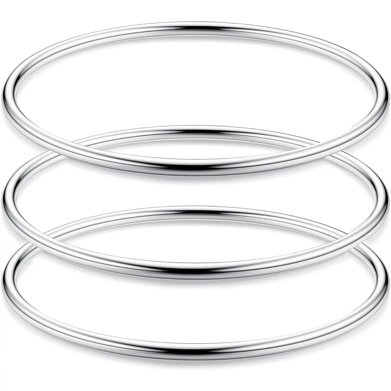 FLORIDECO Women's 3PCS 3mm Stainless Steel Stackable Bracelets, Modern Minimalist Shape Non-Tarnish Tarnish-Proof Glossy Thin Round Bangles, Elegant Jewelry for Daily Wear, Non Tarnish Jewelry