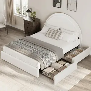 Garvee Upholstered Boucle Platform Bed Frame with Storage Drawers and Round Headboard, Heavy Duty, Noise Free, No Box Spring Needed, Full Size Bed