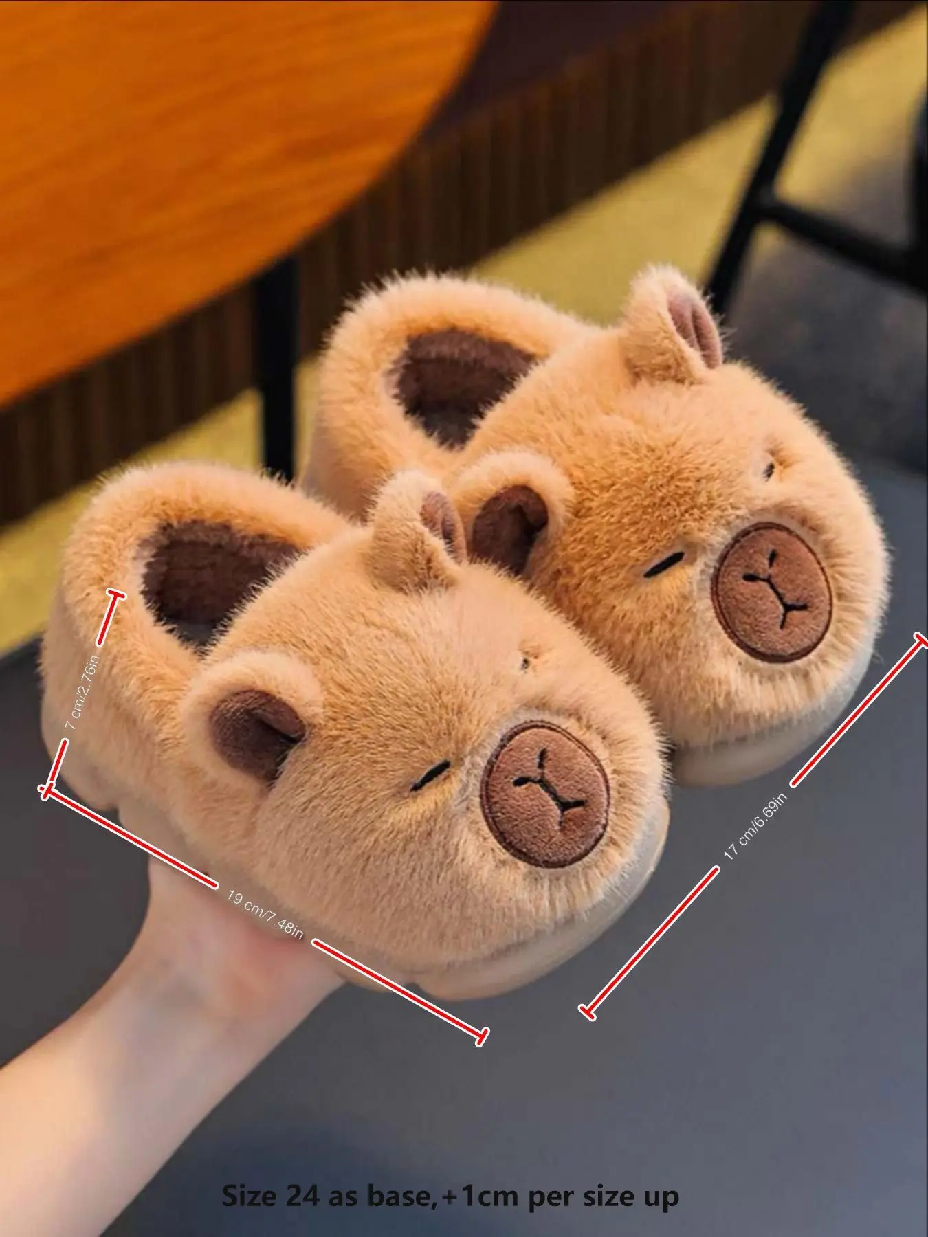 Capybara Kids Winter Cartoon Cute Non‑Slip Indoor Outdoor Soft Sole Plush Slippers, Fuzzy Warm Fun, Warm Fleece Lining, Comfortable Home Shoes