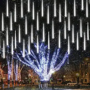 Christmas Lights Outdoor, 11.8 inch 10 Tubes 240 LED Meteor Shower Lights, LED Snow Falling Icicle Cascading Light with Timer Waterproof and Connectable for Christmas Decoration (White)