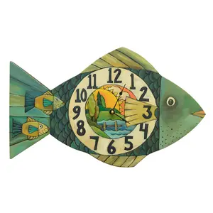 Fish Clock Wall Decor — Nautical-Themed Coastal Timepiece for Home and Cabin