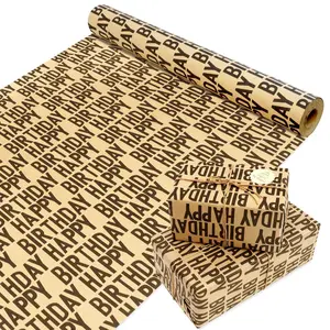 Birthday Wrapping Paper Roll, Black Kraft Jumbo Roll, 17x590 inches, for Boys, Men, Women, Girls