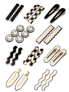20 PCS Simple No Bend Hair Clips, Black White Checker Barrettes, No Crease Wave Geometric Duckbill pins, Korean Styling Minimalist Hairpin Hair Accessories, Gifts for Women Girls