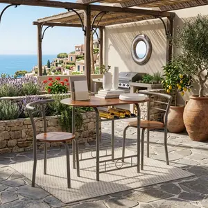 3 Piece Round Dining Table and Chair Set, Wooden Breakfast Bar Table Set with Wine Storage Rack, Space Saving Kitchen Dining Room Furniture for Home Breakfast Nook