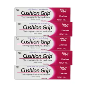 Cushion Grip Thermoplastic Denture Adhesive 0.35 oz Travel Size - Non-Glue Formula for Refitting & Tightening Loose Dentures - Pack of 5