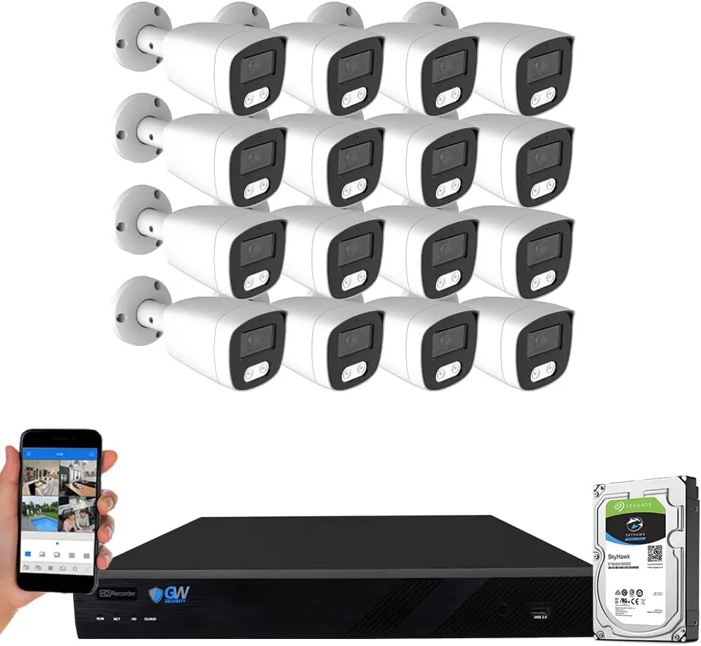 Security 8MP Full Time Color Night Vision Security Camera System with AI Face/Human/Vehicle Detection, 16CH 4K DVR and 16 x 3840TVL 8MP Outdoor Microphone Home Coaxial CCTV Cameras, 4TB Hard Drive