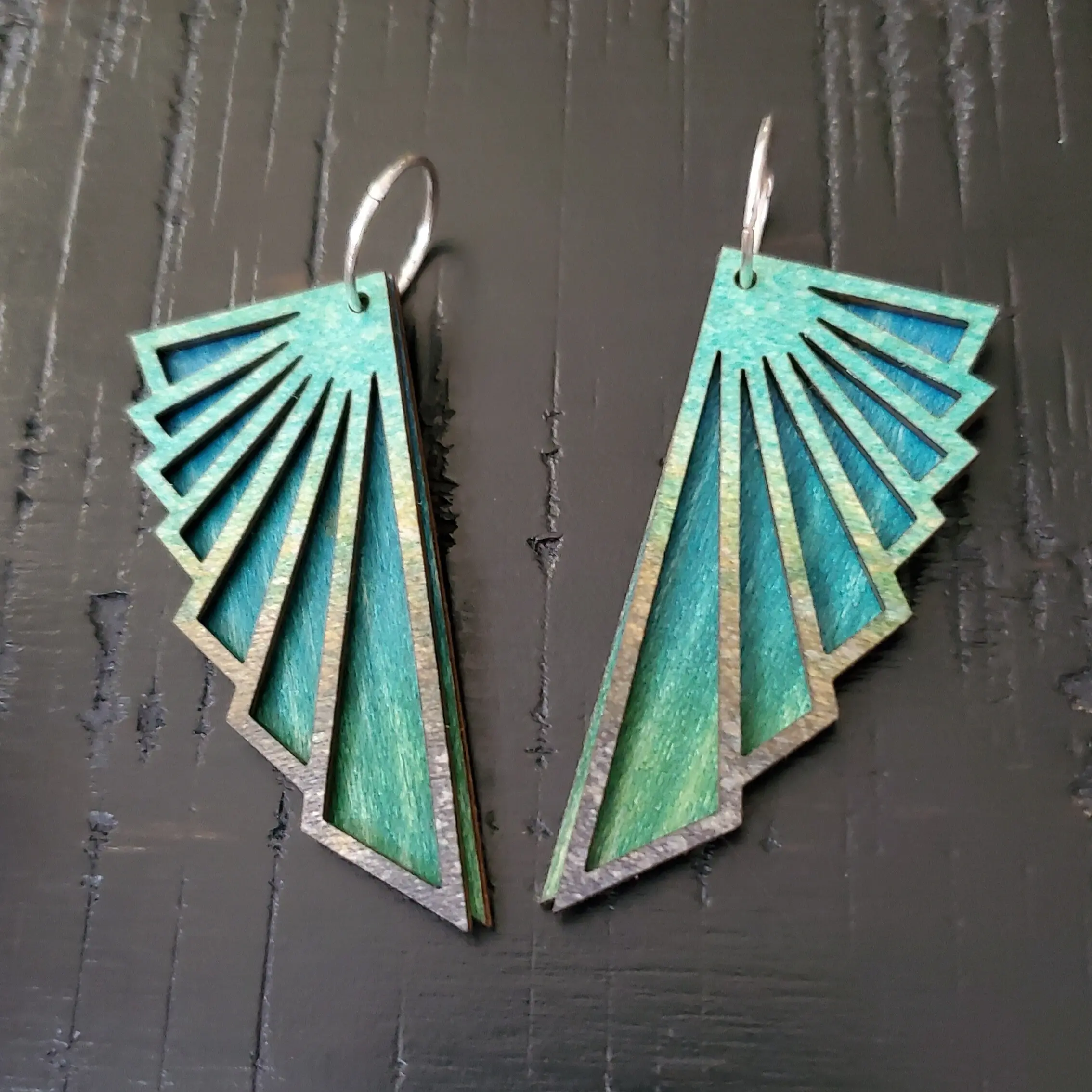 Reversible Wooden Earrings Wear Multiple Ways Geometric Wings