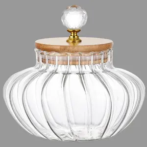 High-Borosilicate Glass Striped Airtight Jar with Crystal Knob Lid—Ideal for coffee, tea, spices, and dry goods—26 oz, 3.15 x 3.35 inches (1-pack), Kitchen, Storage