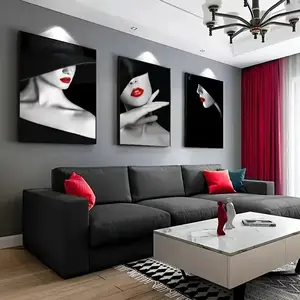 3pcs Canvas Poster Red Lipped Woman Black and White Art Decoration Painting Modern Mural Painting Frameless Hanging Wall Art Painting Core in Living Room