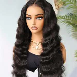 Loose Deep Glueless Transparent  Lace Wig Natural Black Color Pre-Bleached Knots 5×5 Lace Closure Wig