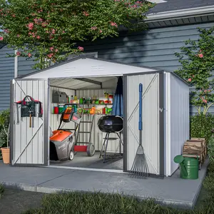 OPUL 10X8 Outdoor Steel Storage Shed with Lockable Doors, Weather-Resistant Metal Tool Shed for Garden, Backyard, Patio, and Utility Storage