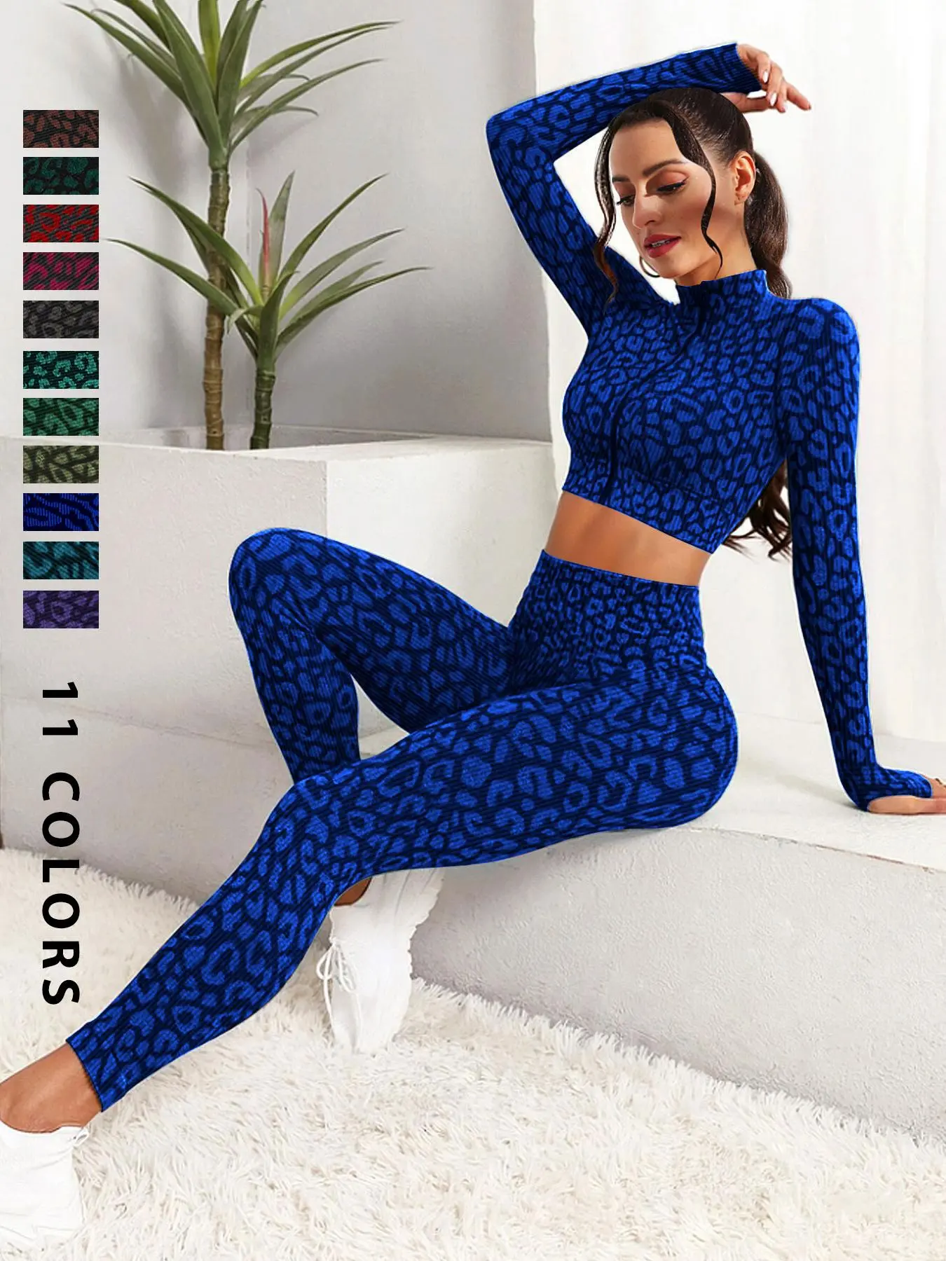 Women's Leopard Print Zip Up Crop Top & High Waist Leggings Tracksuit Set, Sporty Casual Comfy Outfits for Yoga Gym, Women Tracksuits for Spring & Fall, Yoga Clothes Set, Sportswear Set, Athletic Sets, Athletic Fashion Activewear