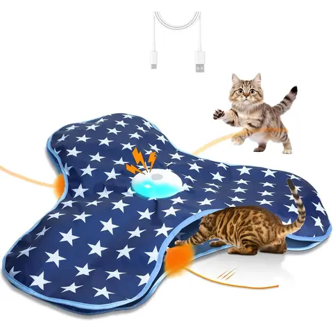 BENTOPAL Cat Toy Interactive Hide and Seek with Chirping Motion Activated Exercise Catching Game Moving Concealed Feathers for Indoor Cats