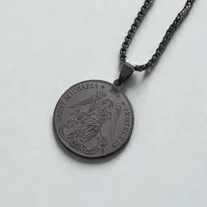 Saint Michael Archangel Medallion Necklace – Black