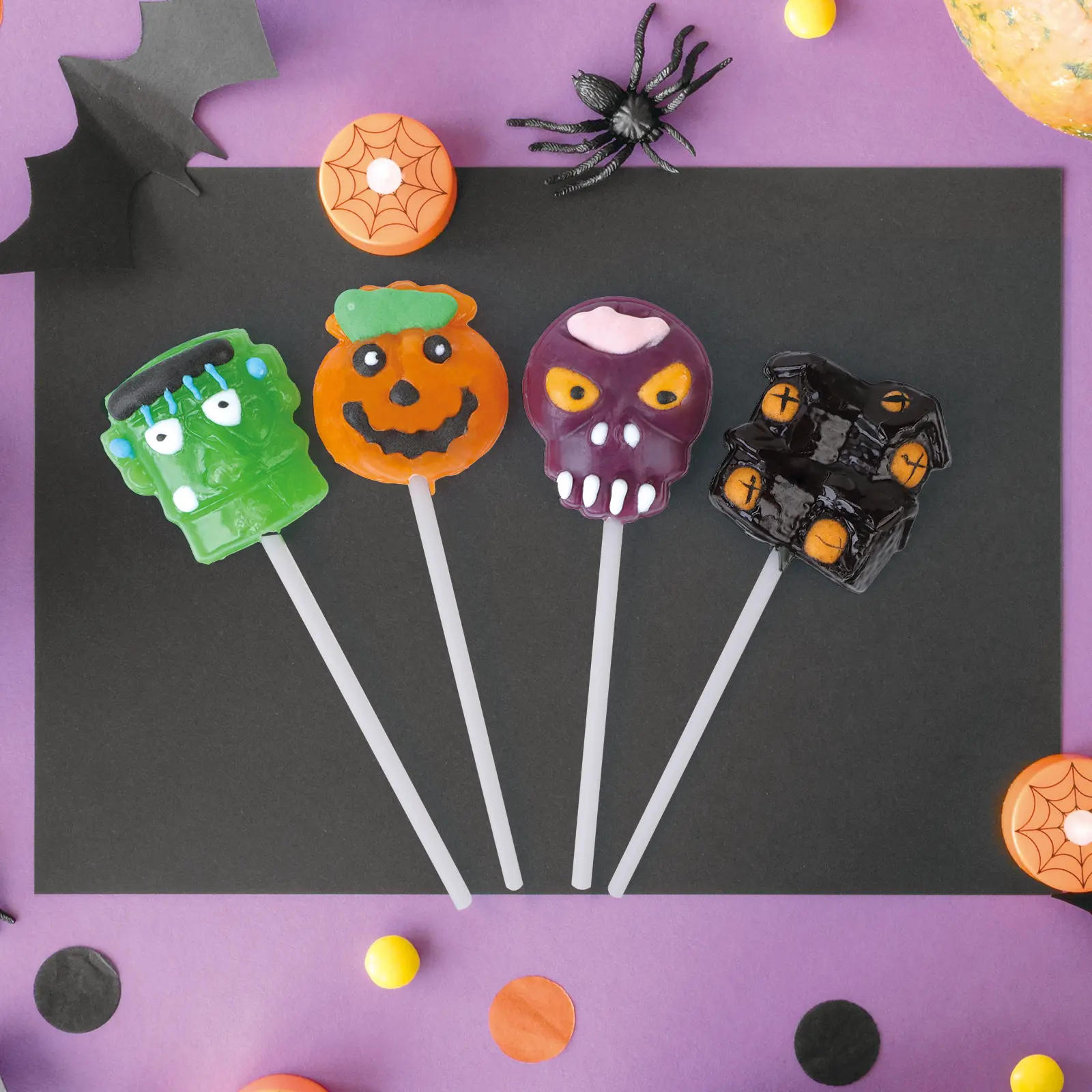 Halloween Lollipop Suckers,Pumpkin Candy Suckers,Dead Sugar Skull Candies,Lollipops Individually Wrapped,Great for Halloween Goody Bag Fillers