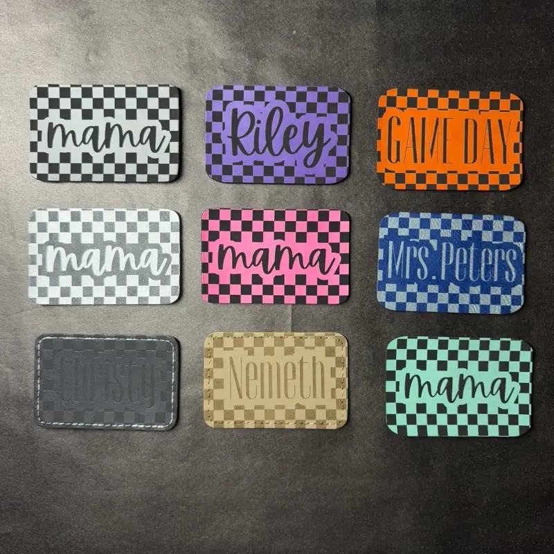 Checkered Print Engraved Name Patch - Customizable 3in x 2in Velcro Bag Accessory with Personalized Name or initials