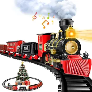 Electric Train Set with Water Steam, Sounds & Lights, Model Christmas Train for Under The Tree, Railway Kit Gifts for 3-8+ Year Old Boys & Girls