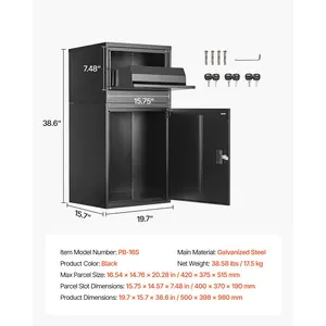 VEVOR Package Delivery Boxes for Outside, 38.6 in Mailbox for Parcel with Lock, Galvanized Steel Package Drop Box with Anti-Theft Design, Weather-Resistant Package Mailbox for Home and Office, Black