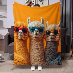 Fun Three Llamas Print Flannel Blanket, Soft Skin-Friendly, Multi-Use for Bedroom Living Room Sofa Office Outdoor Car, Gift