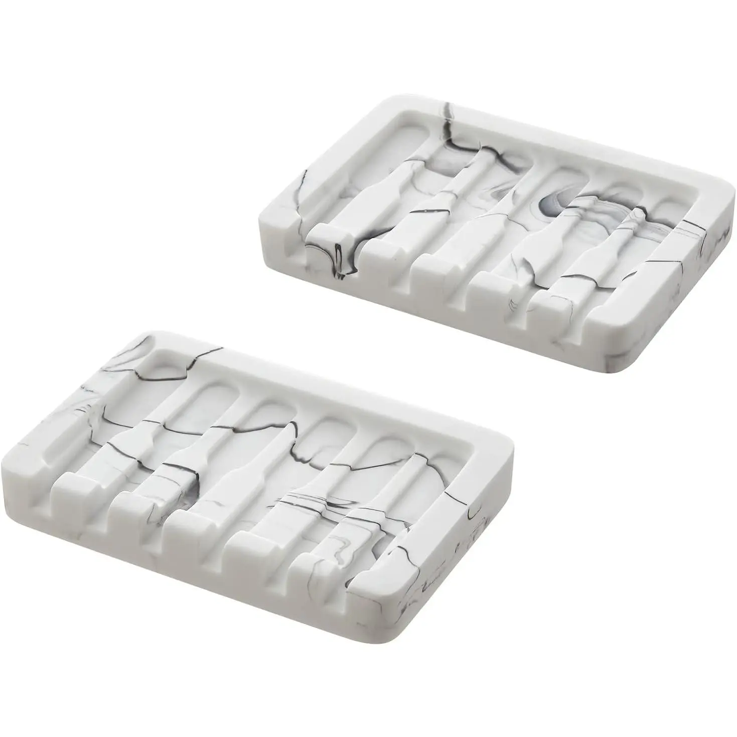 2PCS Self Draining Soap Dish, Marble Look Soap Dishes for Bar Soap, Shower Soap Holder Sponge Holder Soap Tray Soap Savers for Bathroom Shower Kitchen - White