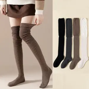 1 pair of Korean knee length warm stockings for women, solid color splicing sexy high elasticity stockings