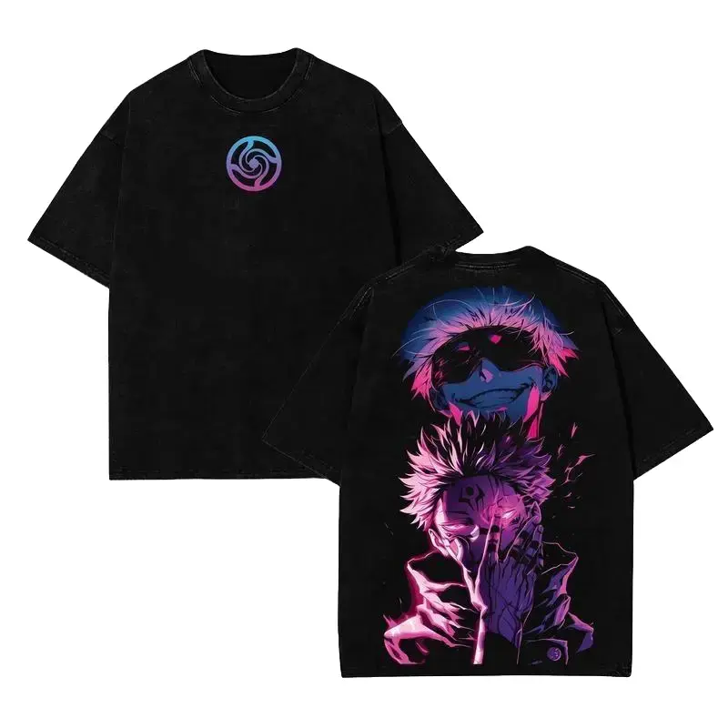 valentine shirts Jujutsu Kaisen Vintage Tee – Gojo Satoru x Ryomen Sukuna Oversized Wash T-Shirt, Heavy Cotton JJK Anime Shirt.
