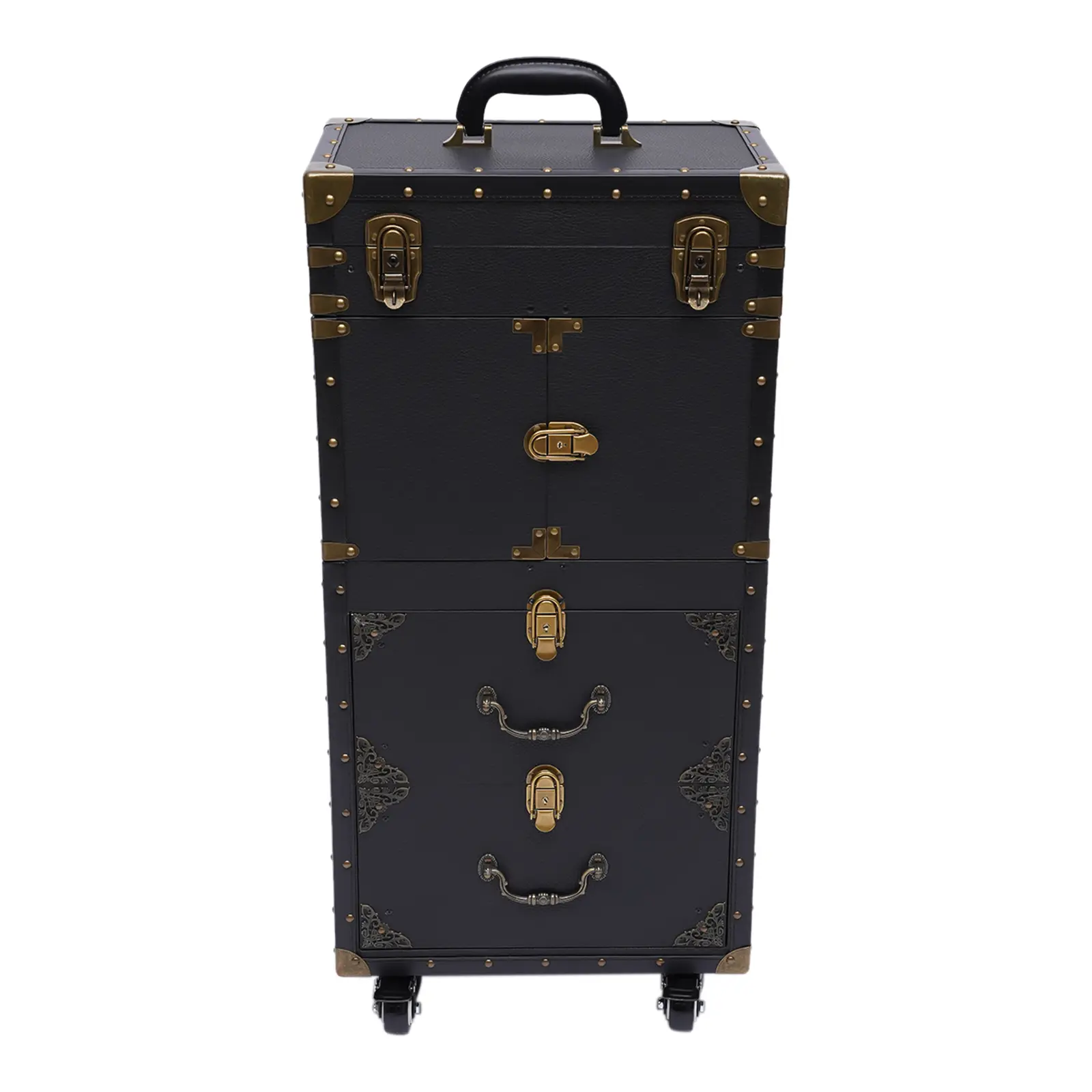 Professional Lockable PU Alloy Iron Wheel Makeup Trolley - 3-Tier Portable Rolling Storage Box, 25kg Capacity, Modern Organizer for Makeup Artists