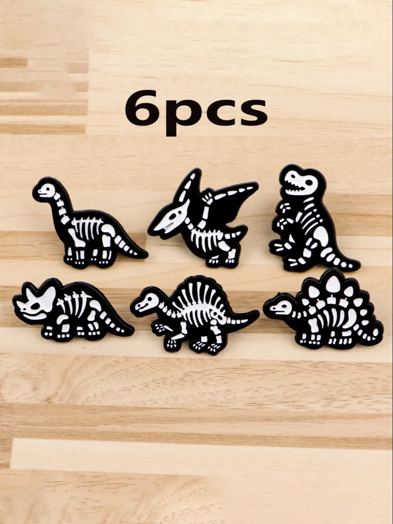6pcs/set Dinosaur Skeleton Cartoon Design, Skull Zinc Alloy Brooches, Metal Brooch, Drop Set Pins, Perfect Halloween Party Accessories, Cute Style, All Seasons