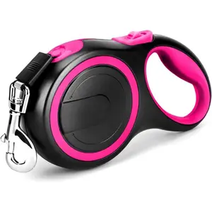 26ft Dog Leash Retractable, Dog Leash Long for Medium Large Breed Dogs Up to 110Lbs, No Tangle Nylon Tape and 1 Button Break & Lock Heavy Duty Dog Leads for ing Running, Pink