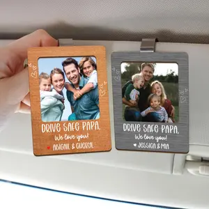 Best Dad Ever Custom Photo Wooden Car Visor Clip 2 Layer– Personalized Photo Frame, Father’s Day Gift for Dad, Drive Safe Papa Gift from Son
