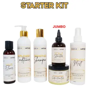 Healthy Hair Starter Kit with Scalp Stimulator, Hair Elixir, Hydrating Mist, Stimulating Balm, Strengthen Shampoo and Replenish Conditioner Hydrate Moisturizing