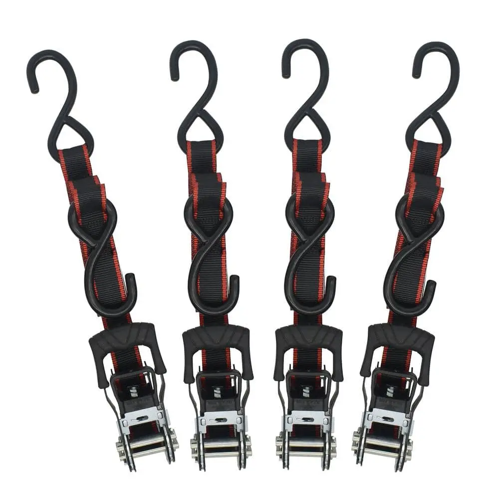 Heavy Duty Orange Luggage Straps, 4-Pack, 12ft Long x 1 in. with Strong Padded Ratchet Handles and S-Hooks for Securing Heavy Loads, Ratchet Tie Down, Uv Protected, 1 In. X 12 Ft., 12 Ft. X 1 In.