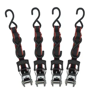 Heavy Duty Ratchet Tie Down with S Hook, 1 in. x 12 ft., 4-Pack Luggage Accessory for Travel Bags