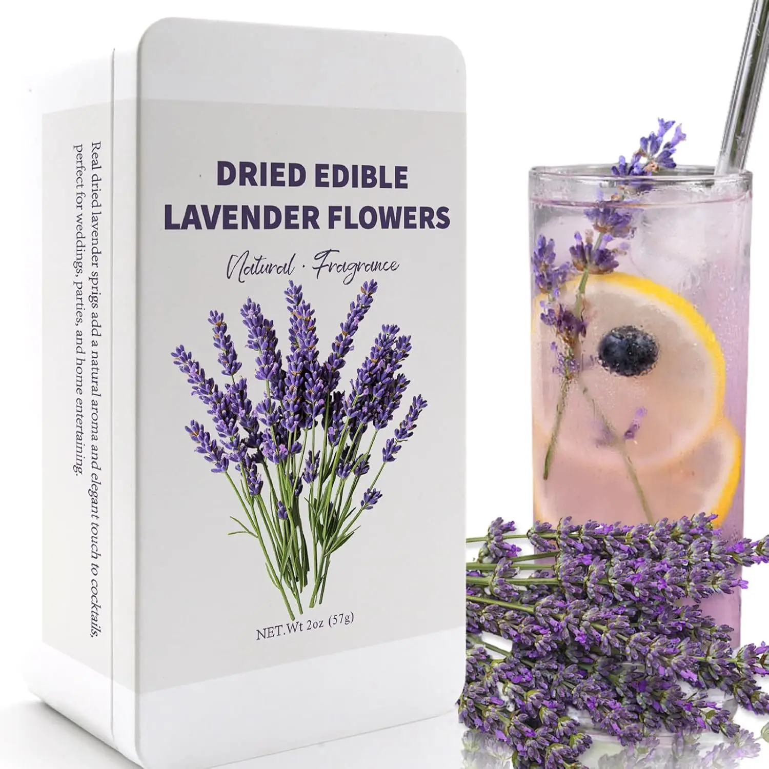 130+ Edible Lavender Sprigs for Cake & Cocktails Garnish, 2oz (57g) Whole Dried Lavender Stems – Culinary Herb for Tea, Baking, Desserts, DIY & Artistic Crafts