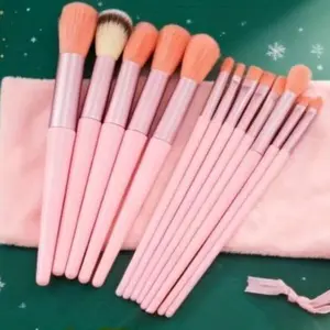 13-Pack Soft and Fluffy Makeup Brush Set - Professional tools for flat foundation brush, foundations, puffs, eyeshadows and blends. Pink brushes for all skin types are a beauty must-have, perfect for parties and everyday use