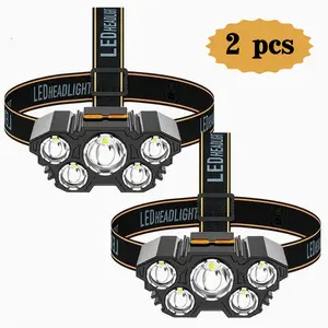 Two portable 5 LED 18000lumens adjustable headlamps, flashlights that can be charged via USB, with waterproof function, adjustable headlamp design, suitable for outdoor camping, hiking, night fishing, and car maintenance work Led Strip father's day gifts