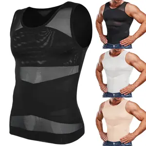 Mens Compression Shirt Body Shaper Slimming Shirt Gynecomastia Compression Tank Top Gym Fitness Undershirt Mesh Breathable Underwear Shapewear