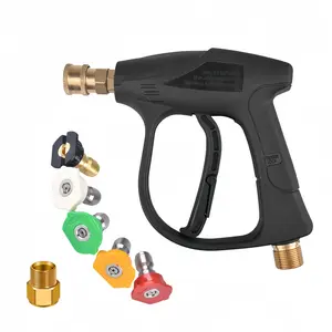 High Pressure Car Wash Gun Pressure Washer Attachment with 5 Spray Nozzles, 4000psi Brass Valve Core Cleaner, Fits 22mm External Thread, 14-15mm Hose, Pressure Washer Accessories, Power Washer Attachment