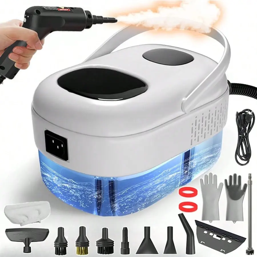 Pressurized Handheld Steam Cleaner, 2500W, Portable With 1.6L (54.10 Oz) Tank, Three-Position Adjustable Handle, And 21-Piece Accessory Kit. Multi-Surface Cleaning For Stains, Grease, Car Interiors, Furniture, Floors, And Descaling