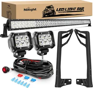 Nilight 52Inch Led Light Bar Spot Flood 2Pcs 18W 4Inch Spot LED Pods Windshield Frame Mounting Bracket on Wrangler JK 2007-2017 with Off Road Wiring Harness- 3 Leads Car Accessories  dealsforyoudays